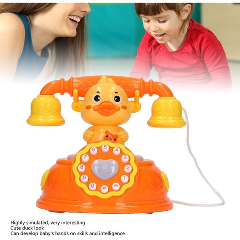 Corded Landline Duck Shape Telephone Toy with Lights &amp; Music For Kids 