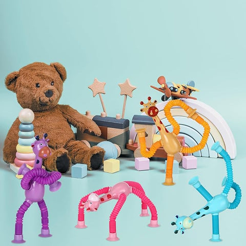 1 Pcs of Animal Pop Tubes Cartoon Giraffe Suction Cup Toys Kids | Stress Relief Squeeze Toys