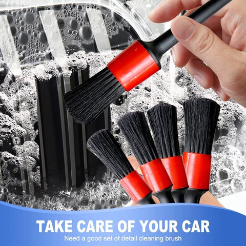 5 pcs Car Detailing Brushes Set | Car Cleaning Brush | Car Interior Cleaning Brush for Exterior,Leather, Air Vents &amp; Emblems | Different Sizes with Hanging Holder Option