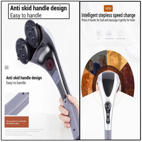 Double Head Full Body Massager Machine Variable Speed Far Infrared |  Electric Facial Deep Tissue Fitness Massage Stick – Head Neck Waist Leg Muscles Pain Relief Massage Hammer – Handheld Deep Tissue massager