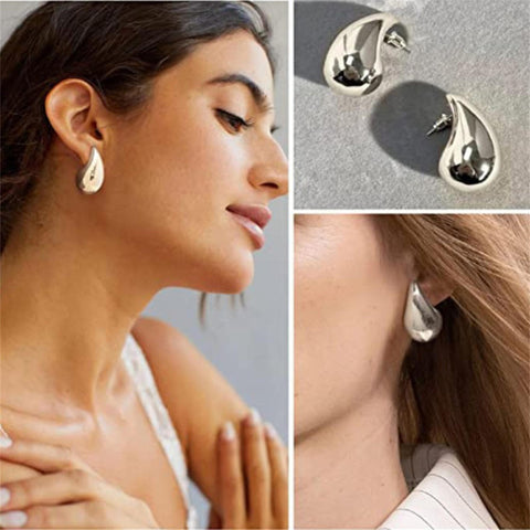 Chunky Dome Drop Earrings for Women Glossy Thick Teardrop Earrings Dupes Lightweight Hoops