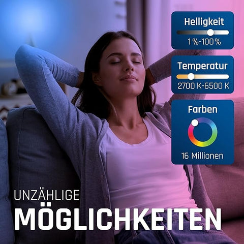 Energizer Smart LED Multicolor Dimmable WiFi Bulb, 5.5W, App Controllable, Home Bulb, with Alexa, Google and Siri, No Hub Required, Lamp Holder E14