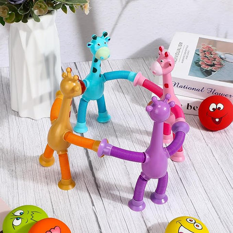 1 Pcs of Animal Pop Tubes Cartoon Giraffe Suction Cup Toys Kids | Stress Relief Squeeze Toys