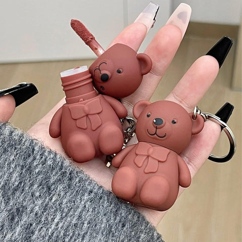 6-Piece Cute Bear Keychain Liquid Lipstick Set – Mist Matte Velvet Finish, Moisturizing Lip Stain, Waterproof &amp; Long-Lasting Lip Gloss (6 Colors)