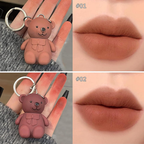 6-Piece Cute Bear Keychain Liquid Lipstick Set – Mist Matte Velvet Finish, Moisturizing Lip Stain, Waterproof &amp; Long-Lasting Lip Gloss (6 Colors)