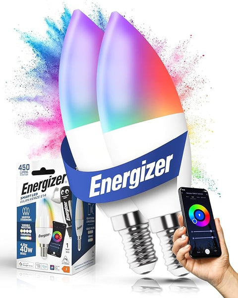 Energizer Smart LED Multicolor Dimmable WiFi Bulb, 5.5W, App Controllable, Home Bulb, with Alexa, Google and Siri, No Hub Required, Lamp Holder E14