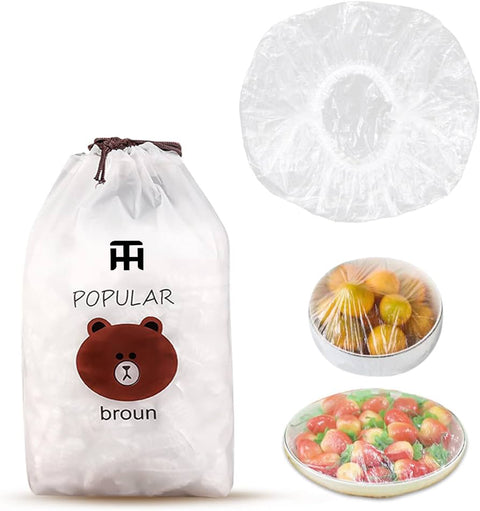 Combo Deal Disposable Food Cover Plastic Wrap 100 Pcs + 2 Pcs Dishwashing Rug | Reusable elastic food storage covers &amp; Metal Wire Dish Washing Rugs For Kitchen