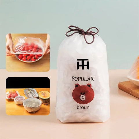 Combo Deal Disposable Food Cover Plastic Wrap 100 Pcs + 2 Pcs Dishwashing Rug | Reusable elastic food storage covers &amp; Metal Wire Dish Washing Rugs For Kitchen