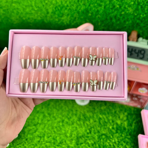 24 Pcs Blush Butterfly Nails (with glue )