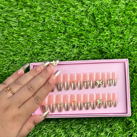 24 Pcs Blush Butterfly Nails (with glue )