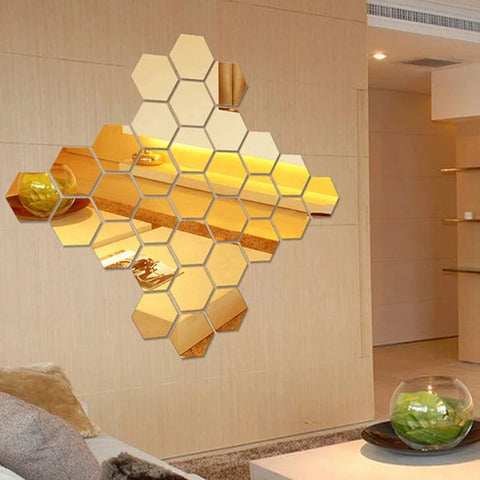 (pack of 12)  3d acrylic Hexagon Simple Mirror-Surface Geometric DIY Art Mural for Home Decoration Wall