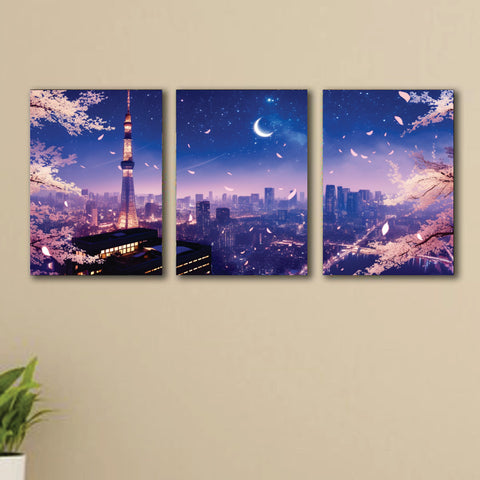 3pcs Blue City sticky phototile wall frames Wooden Material  for home decor 8x11inches