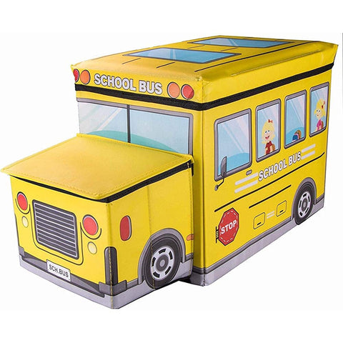 Bus Shape Storage Box and Chair-YELLOW / Multi-Functional  Toys Organizer for Kids Clothes Toy Storage Box Folding Cartoon