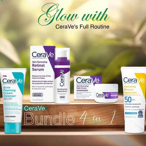 CeraVe 4 in 1 Skincare Kit Night Cream, Sunblock, Cleanser &amp; Serum for Radiant Skin