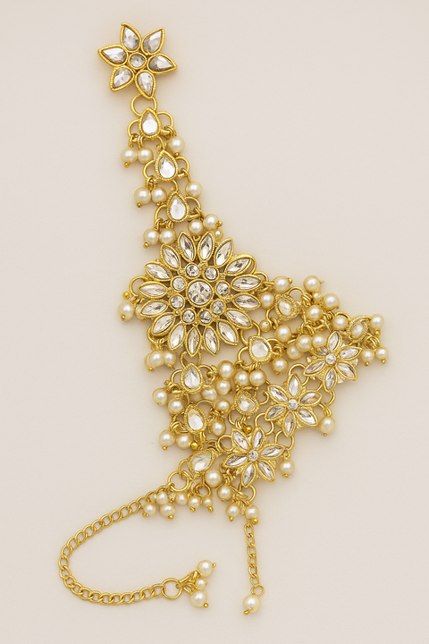 Adjustable Pearl Moti Angla For Girls And Ladies | Specially For Wedding And Special Occasion | 1 Angla For 1 Hand (Without Box) | Metal Body With Pearl Moti Beads