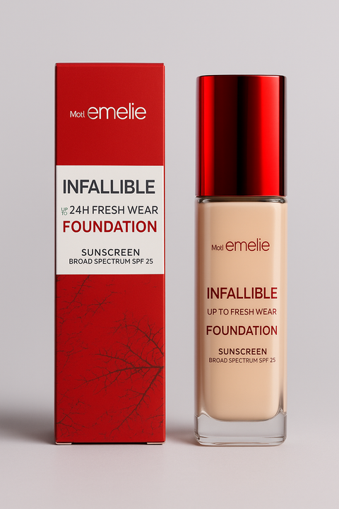 Emelie Infallible Fresh Wear Liquid Foundation with Sunscreen SPF 25 – Lightweight Coverage for Smooth, Flawless Skin