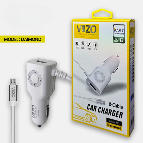 Diamond Car Charger with Built-in Micro Cable &amp; LED Light | Car Charger - Micro Cable Charger 