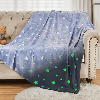 Glow in The Dark Stars Blanket Soft Cozy Blankets for Bed Couch Sofa Camping Travel, (random design )