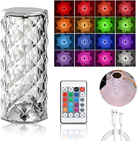 16 Colors Diamond Rose Crystal Lamp Bedside Acrylic  Table Lamp | Led Diamond Touch Lamp With Remote