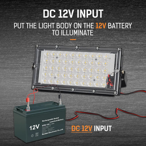 50 Watts LED Outdoor Flood Light Electric Clip  DC 12V Battery Operated