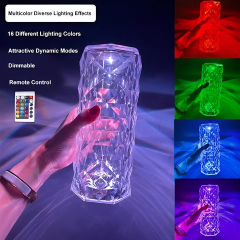 16 Colors Diamond Rose Crystal Lamp Bedside Acrylic  Table Lamp | Led Diamond Touch Lamp With Remote