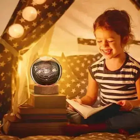 3D Galaxy Solar System Crystal Ball Night Light with Wooden Base for Boys and Girls (Random Designs)