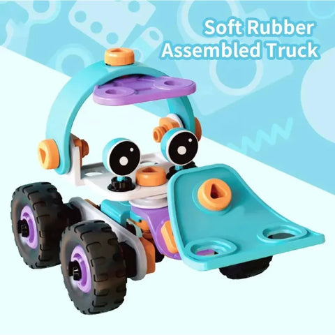 DIY Soft Rubber Building Puzzle Truck Toy Set for Kids – Creative 3D Assembly Construction Vehicle Toy with Flexible Pieces, Safe Educational STEM Learning Toy for Toddlers and Children - Random Color