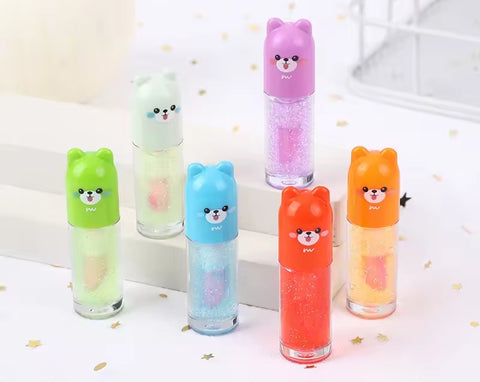 6 Pcs Cute Bear Changing Lip Gloss Set Moisturizing Magic Tint Liquid Lipstick | Royal Lipstics (Random Color)