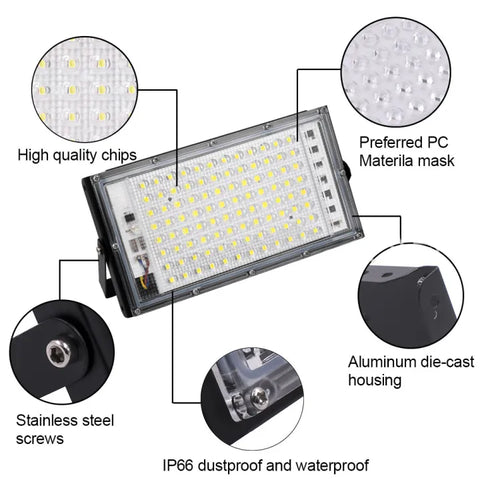 50W Led Flood Light IP65 Waterproof Outdoor Garden Yard Floodlight Spotlight - 50 LED