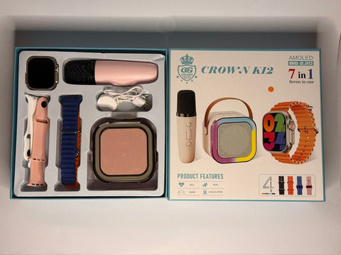 Crown K12 Watch &amp; Speaker Set - Best Quality Speaker Set &amp; Watch Set | Watch with Karaoke Speaker | Watch with 4 Multiple Random Color Straps