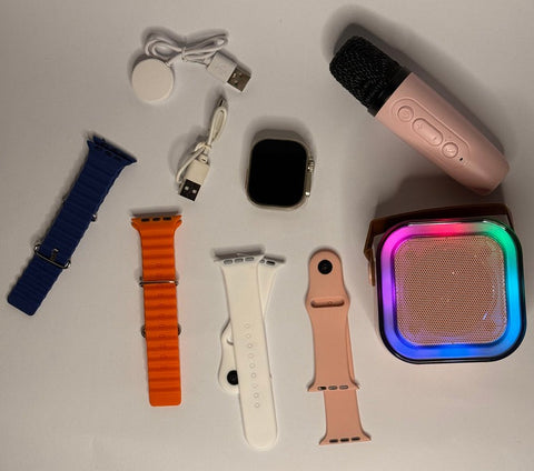 Crown K12 Watch &amp; Speaker Set - Best Quality Speaker Set &amp; Watch Set | Watch with Karaoke Speaker | Watch with 4 Multiple Random Color Straps