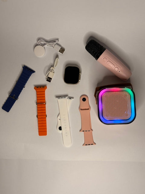 Crown K12 Watch &amp; Speaker Set - Best Quality Speaker Set &amp; Watch Set | Watch with Karaoke Speaker | Watch with 4 Multiple Random Color Straps