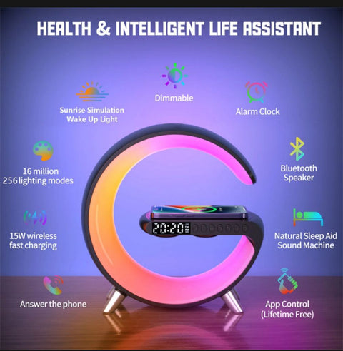 G11  G Shape Bluetooth Speaker Multifunctional Lamp Digital Alarm Wirless Charging Memory Card Supported