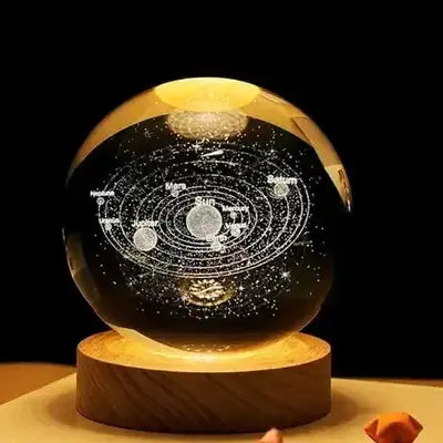 3D Galaxy Solar System Crystal Ball Night Light with Wooden Base for Boys and Girls (Random Designs)