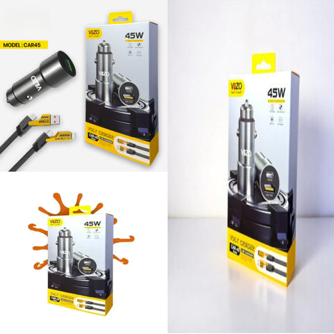 Car45 Volt Series – Dual Port Smart Car Charger (with V999 4-in-1 Cable) | Car Charger - Portable Charger For Car | Vizo Car Charger | Vizo Car45