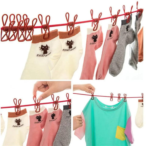 Clip &amp; Hang 185CM Portable Clothesline With (12) Clip - Elastic, Windproof &amp; Eco-Friendly for Travel &amp; Home Use