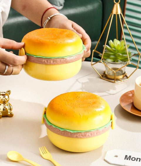 1 pc Round Cute Burger Shape Lunch Box Perfect For School Kids Office Worker 3 layer Container Box for Boys, Girls, School &amp; Office Men