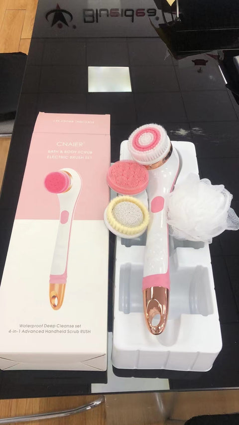 CNAIER Bath and Body Scrub Electric Brush Set - Rechargeable 4 in 1 (Random Color)