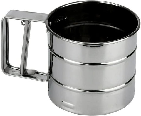 Flour Sifter, Stainless Steel Sifter for Baking, Double Layer Fine Mesh Baking Sifter, One Hand Press Crank Sifter for Powdered Sugar Shaker Duster, Flour Sieve Sifter for Baking Cakes