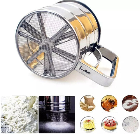 Flour Sifter, Stainless Steel Sifter for Baking, Double Layer Fine Mesh Baking Sifter, One Hand Press Crank Sifter for Powdered Sugar Shaker Duster, Flour Sieve Sifter for Baking Cakes