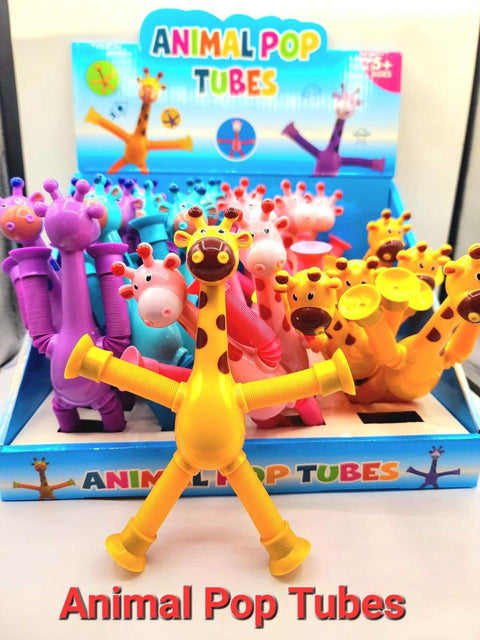 1 Pcs of Animal Pop Tubes Cartoon Giraffe Suction Cup Toys Kids | Stress Relief Squeeze Toys