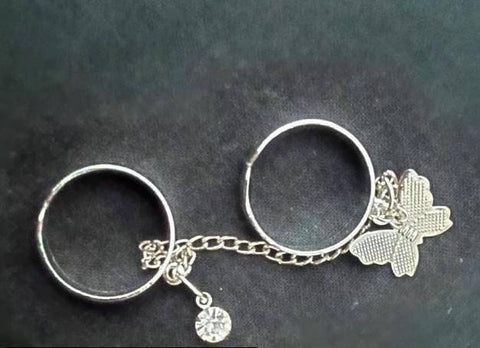 2 Finger Silver Butterfly rings | Trendy Butterfly pair rings set | Silver plated stainless steel | Adjustable size