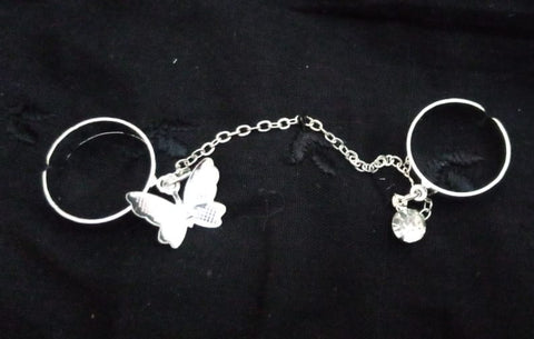 2 Finger Silver Butterfly rings | Trendy Butterfly pair rings set | Silver plated stainless steel | Adjustable size
