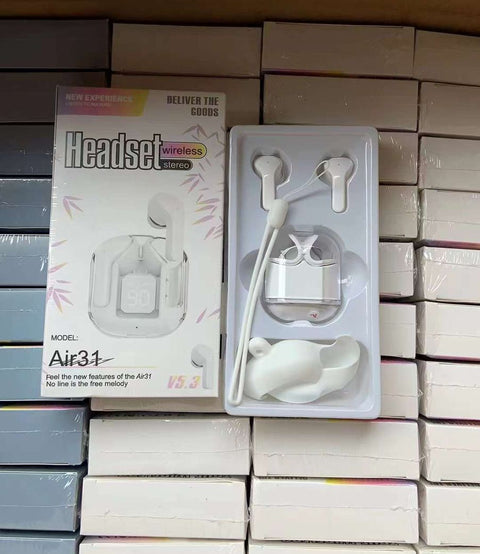 Air31 Earbuds Wireless Crystal Transparent body - with silicone pouch ( random color )