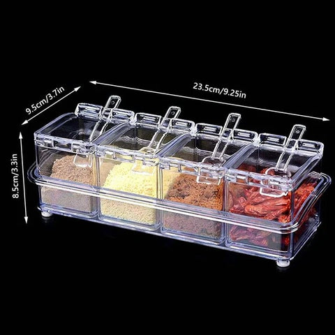 4 in1 Clear Seasoning Box Crystal Seasoning Storage Container with Spoon Clear Seasoning Rack Spice Pots for Pepper Spice
