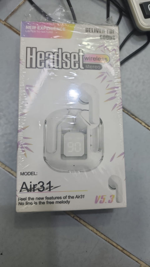 Air31 Earbuds Wireless Crystal Transparent body - with silicone pouch ( random color )
