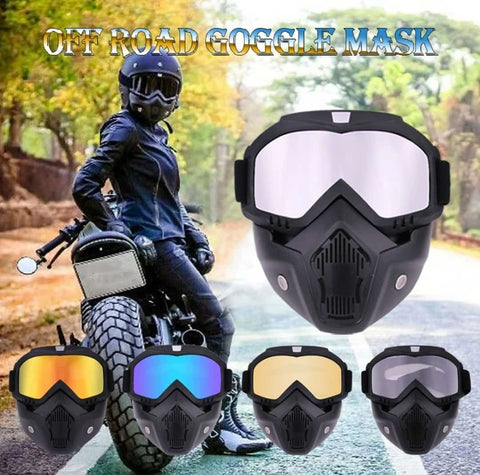 (NW000393) Motorcycle Goggles with Removable Full Face Mask Riding Glasses Dirt Bike ATV Motocross Detachable Eyewear (Random glass Shade)