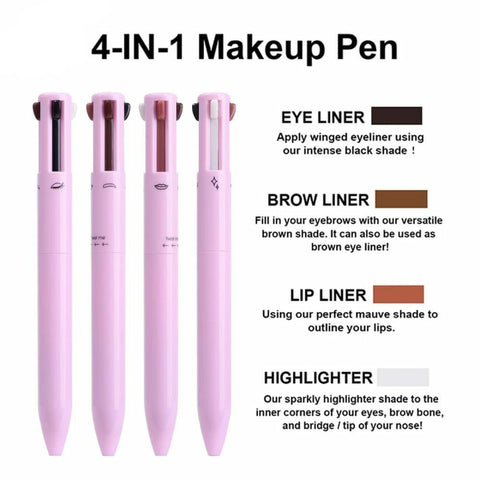 Eye ShadowLiner Combination 4 In 1 Makeup Pen Multifunctional Cosmetics Ballpoint Pens Waterproof Eyeliner Eyebrow Pencil Long lasting Highlighter Stick