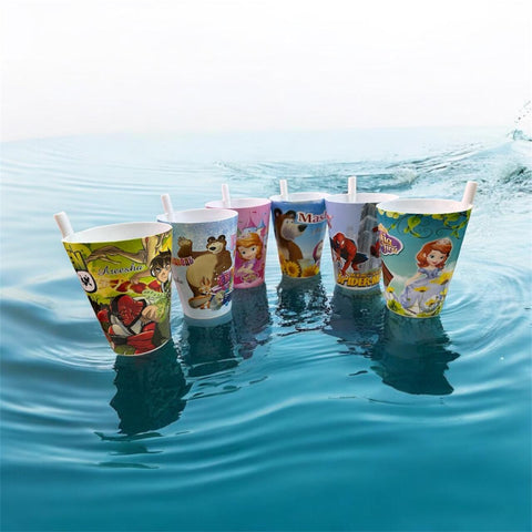 (pack Of 6) Built In Straw Glass Kids character unbreakable (mix Characters)
