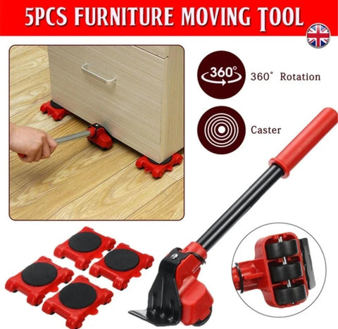 (5 in 1) Heavy Furniture Move Tool Transport Lifter Shifter Moving Kit Slider Remover Rolling Wheel Corner Mover Set